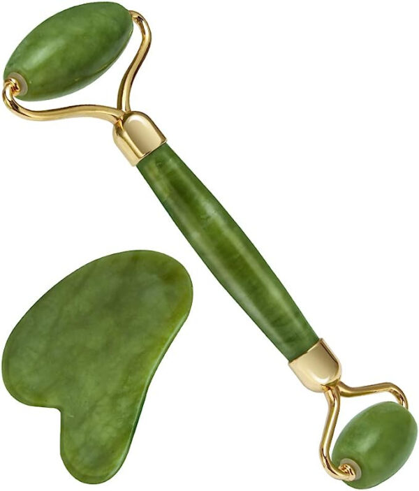 jade roller and gua sha flawless jade roller with guasha (marble stone) stimulates healthier skinet,  facial roller for skin,  jade roller & guasha reduce puffiness