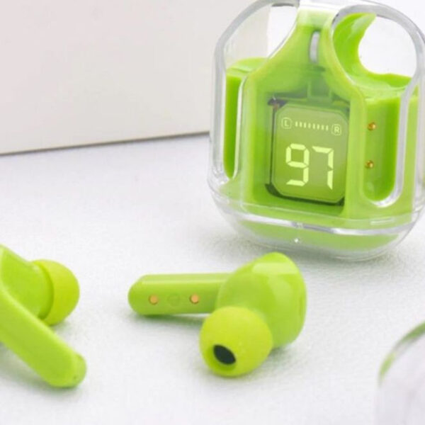 air31 wireless earbuds transparent with deep bass & battery display tws wireless bluetooth (random color)