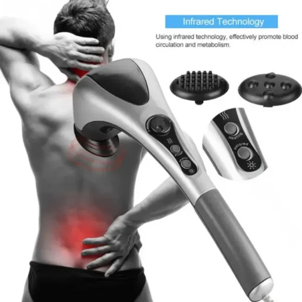 double head full body massager machine variable speed far infrared |  electric facial deep tissue fitness massage stick – head neck waist leg muscles pain relief massage hammer – handheld deep tissue massager - Image 3