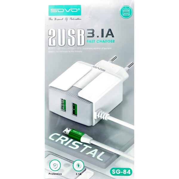 sovo sg-84 crystal 3.1-amp 2usb high quallity micro cable fast charger - Image 4