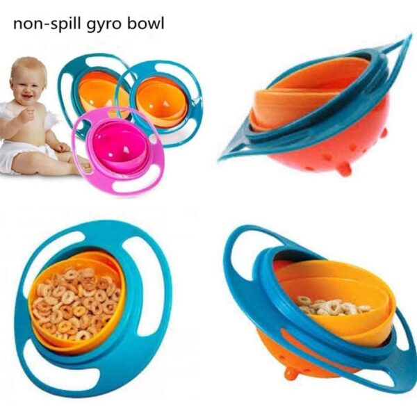 360 degree gyro bowl for feeding baby kids (random color)