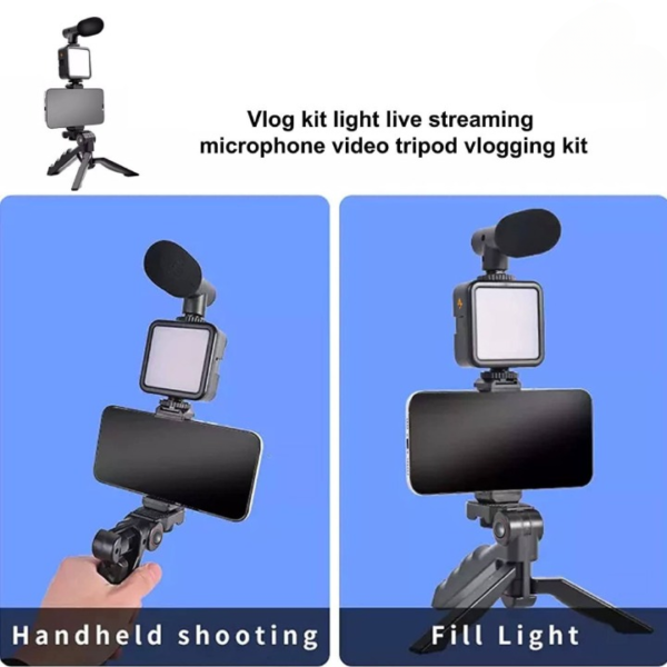 ay-49 vlogger video making kits vlog microphone led fill light mini tripod mobile holder - Image 4