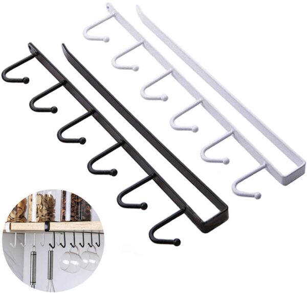 6-hook under-the-shelf mug rack kitchen hanging organizer (random color)