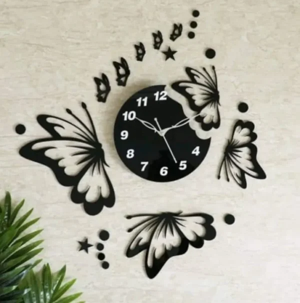 3d wall clock  and butterfly wooden wall clock  with light - Image 2