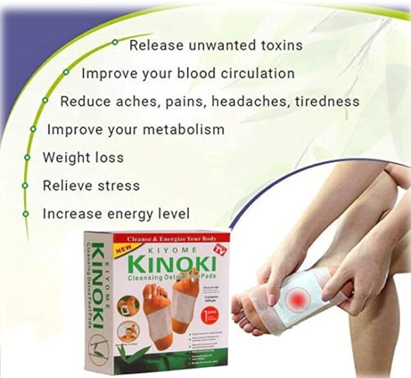 kiyome kinoki cleansing detox foot pads toxins stress relief||remove toxins and rest||pain free foot pads for release body||activating cell simproving functions of vital organs (10 pcs box) - Image 5