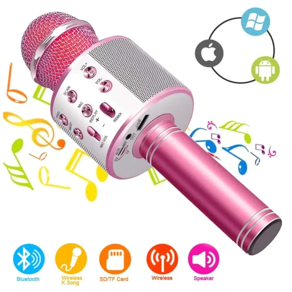 bluetooth handheld karaoke speaker player machine for kids adults home ktv party for android/iphone/ipad/pc (random color)