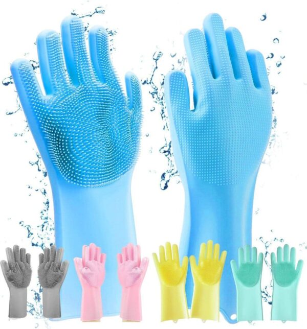 pair of silicone washing full finger gloves for home & kitchen (random colors) - Image 2