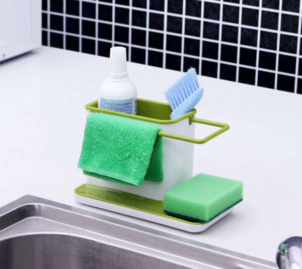 3-in-1 soap pump dispenser with sponge holder liquid dispenser container hand press soap organizer kitchen cleaner tools hot with self draining sink tidy organizer brush sponge cleaning cloth holder