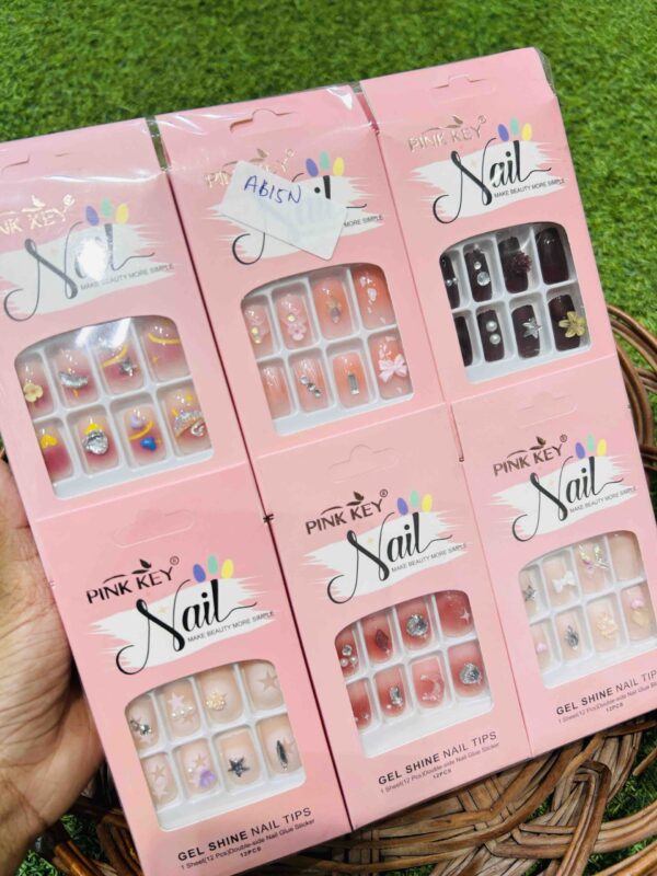 pink key stones work nails nails - party, wedding nails (random design & color)