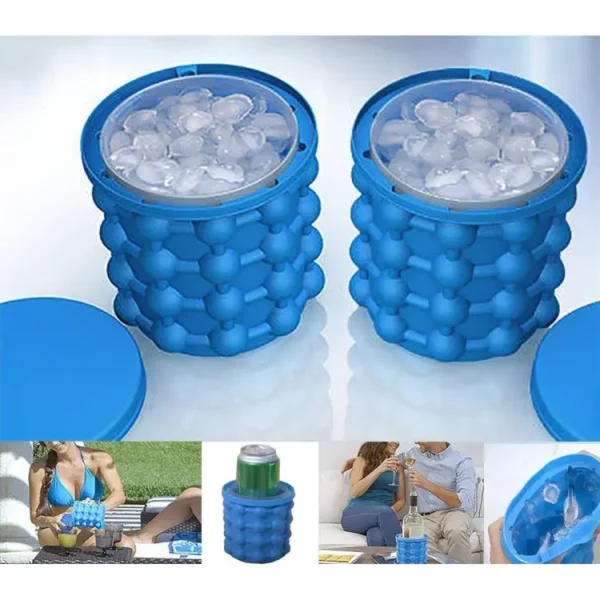 new magic ice cube maker genie silicone - ice bucket the revolutionary space saving ice cube maker - blue - Image 2