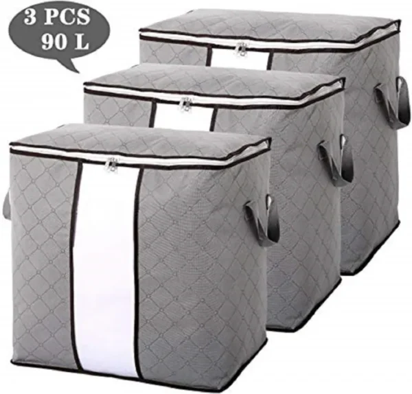 pack of 3 - new waterproof home storage bag foldable non woven oxford cloth bedding suits pillows closet organizer bags organizer zipper bag (random color)