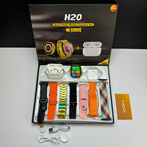 long battery h20 ultra smartwatch 10 in 1 + free airpods