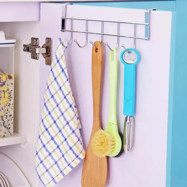 5 hooks over the door hanger / metal closet organizer door hangers for cloths / multipurpose hanging storage rack for kitchen, washroom, bedroom - Image 2