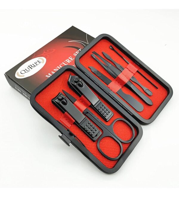 7 pcs quripe  manicure set, nail clippers kit, stainless steel manicure kit, nail clipping tools portable travel grooming kit