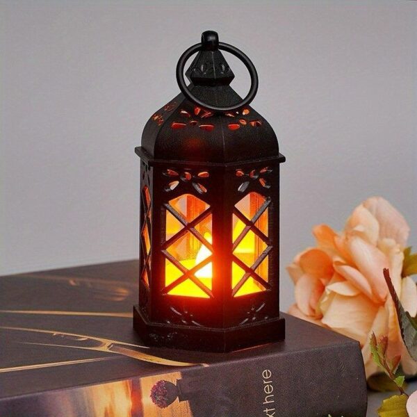 antique black candle lamp atmosphere decoration creative gift hexagonal wind lamp candle lamp led wind lamp portable small horse lamp - Image 6