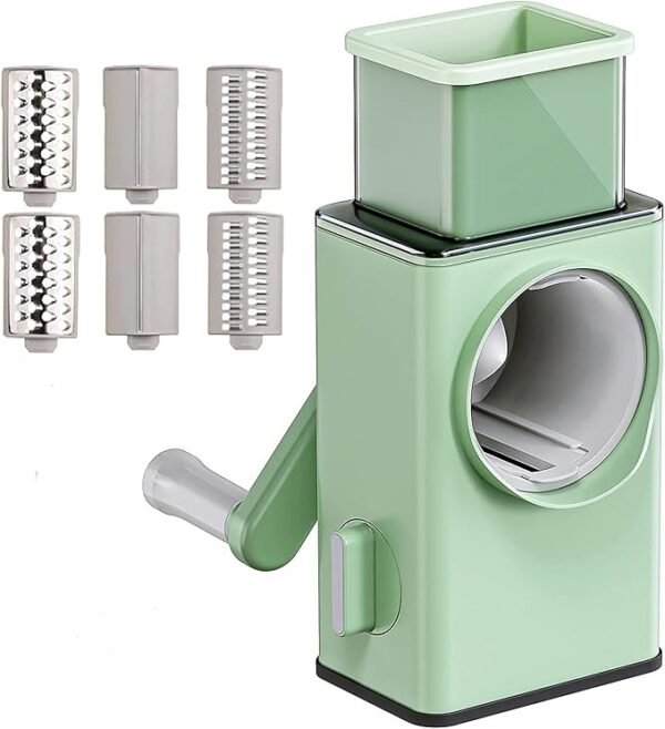 multifunctional rotary vegetable cutter | cheese grater with handle durable mandolin slicer with suction base | 3 in 1 interchangeable blades