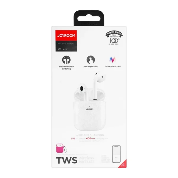 joyroom airpods 3 jr-t03s plus – wireless earbuds with hifi sound and long battery life – white color – wireless earphones - Image 5