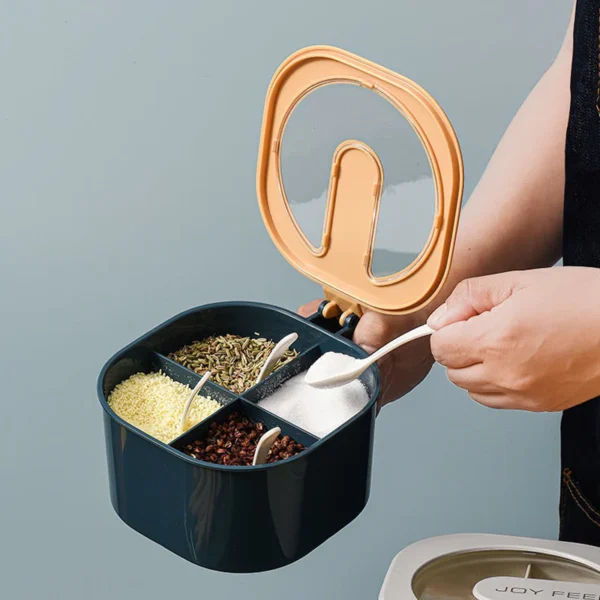combo deal - 4 section spice container box & multi-function spit bone 10 plate set kitchen storage organizer (random color) - Image 9