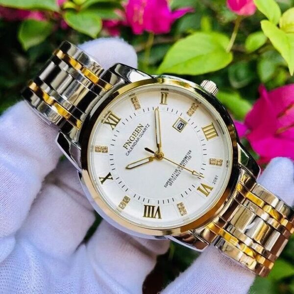 fngeen 2081 stainless steel stylish men quartz watch two tone chain style strap
