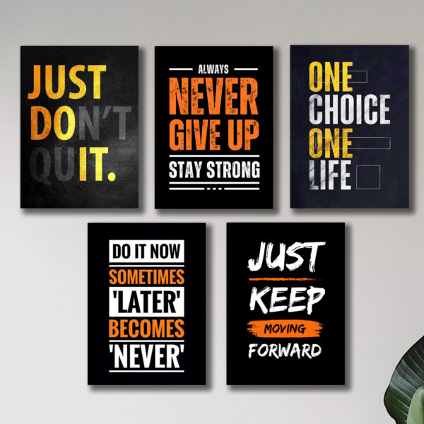 set of 5 motivational sticky wooden canvas frames for wall decore / sticky phototiles for office home workplace