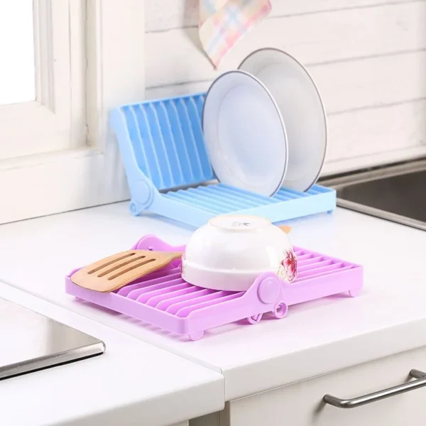 small kitchen foldable dish plate drying rack | multipurpose space saving storage organizer plastic rack (random color) - Image 8