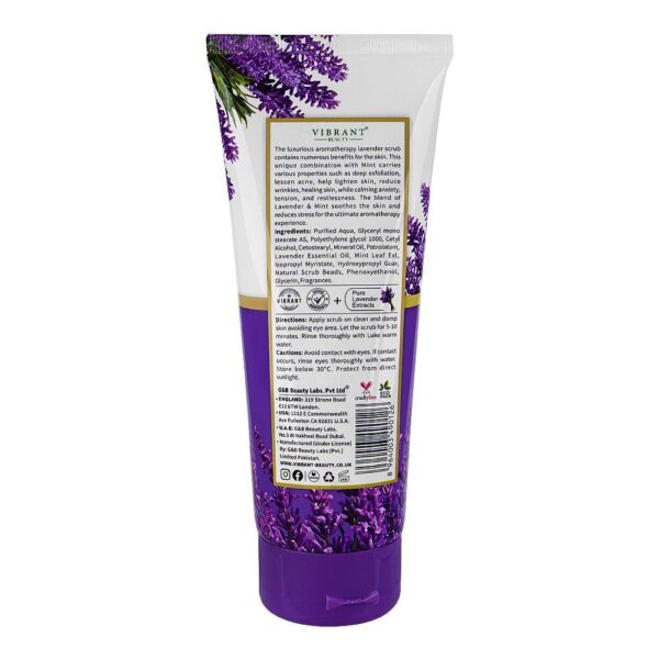 vibrant beauty mini spa luxurious lavender+mint skin brightening scrub with ultra exfoliating (200ml) - Image 2