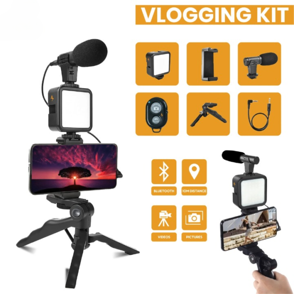 ay-49 vlogger video making kits vlog microphone led fill light mini tripod mobile holder - Image 5