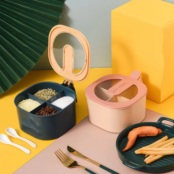 combo deal - 4 section spice container box & multi-function spit bone 10 plate set kitchen storage organizer (random color) - Image 8