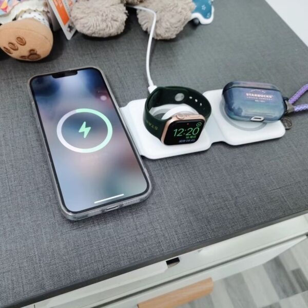 15w 3 in 1 magnetic wireless charger phone induction fast charging stand for phone - Image 7