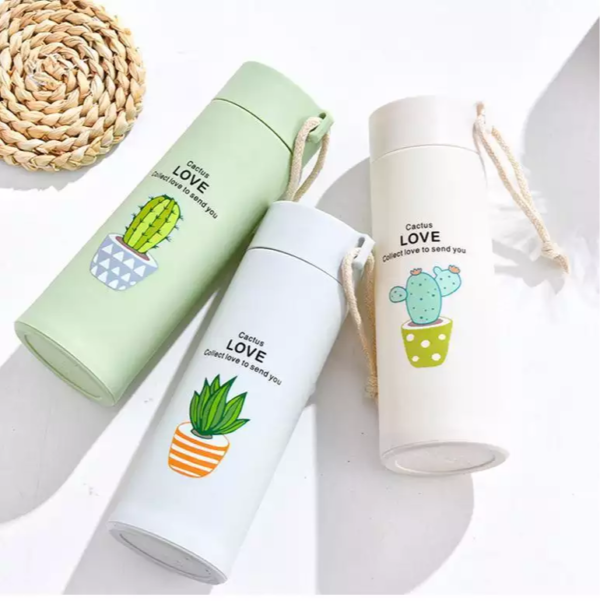 cactus love print style glass water bottle - 400ml (random color) - Image 4
