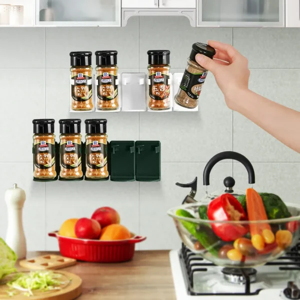 self adhesive wall mounted spice rack stand with sticker kitchen seasoning storage rack (random color) - Image 5