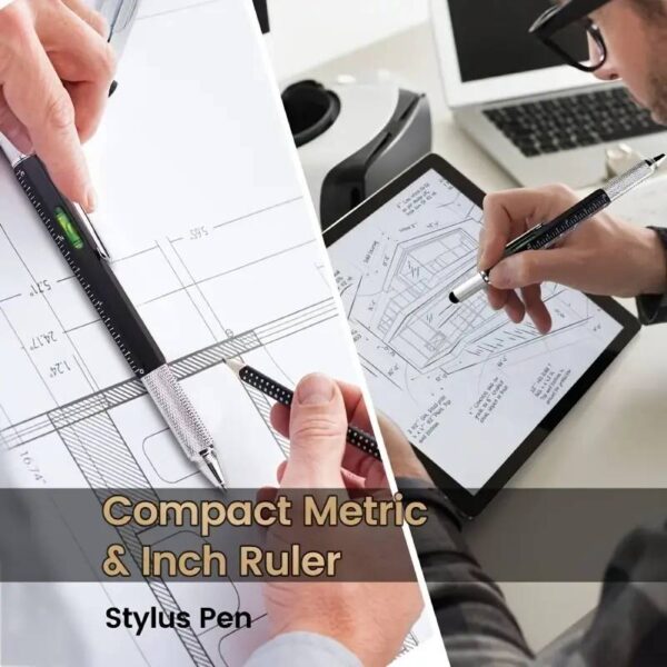 7 in 1 tool pen (stainless steel metal) pen for construction tools, gift tool pen, multifunctional technology pen with black ballpoint pen, ruler, handwriting pen, level, screwdriver for mens gifts - Image 8