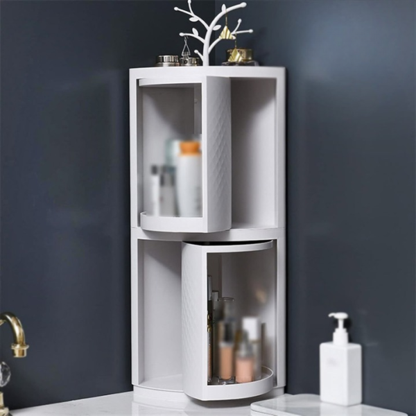 360° rotatable corner bathroom storage organizer dustproof cosmetic cabinet(random color) - Image 6
