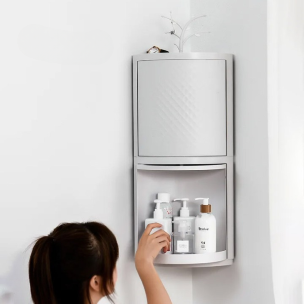360° rotatable corner bathroom storage organizer dustproof cosmetic cabinet(random color) - Image 5