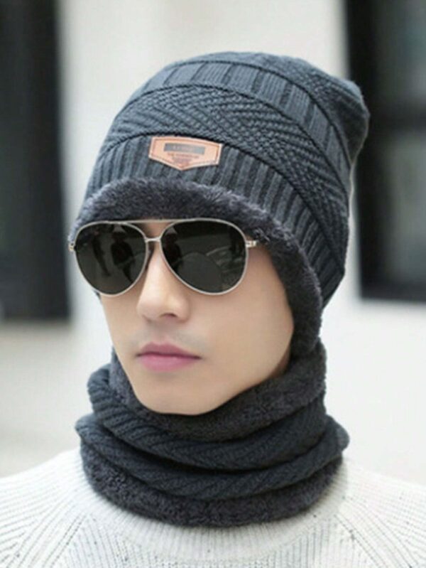 head & neck cap beanies combo - woolen winter beanie cap with neck warmer muffler for men and women (black) - Image 11