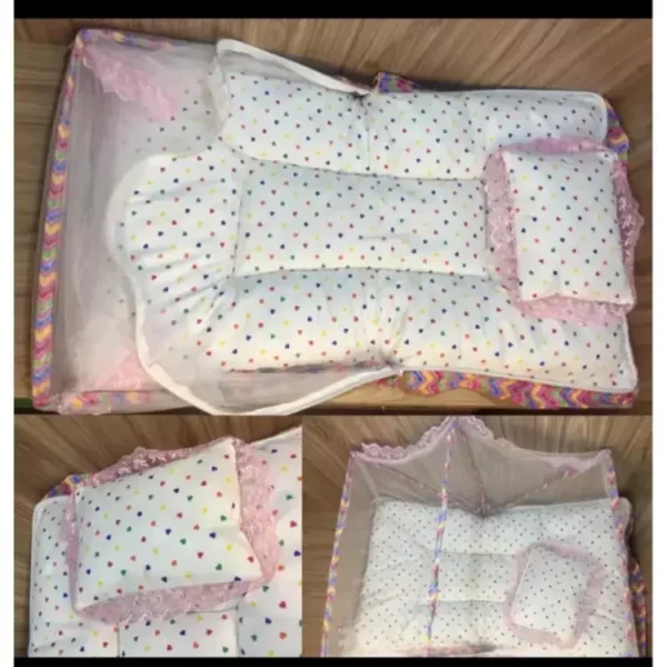 fancy baby sleeping bed  foldable baby  bed crib mosquito mat for baby  bed with pillow small size  (blue color )) - Image 16