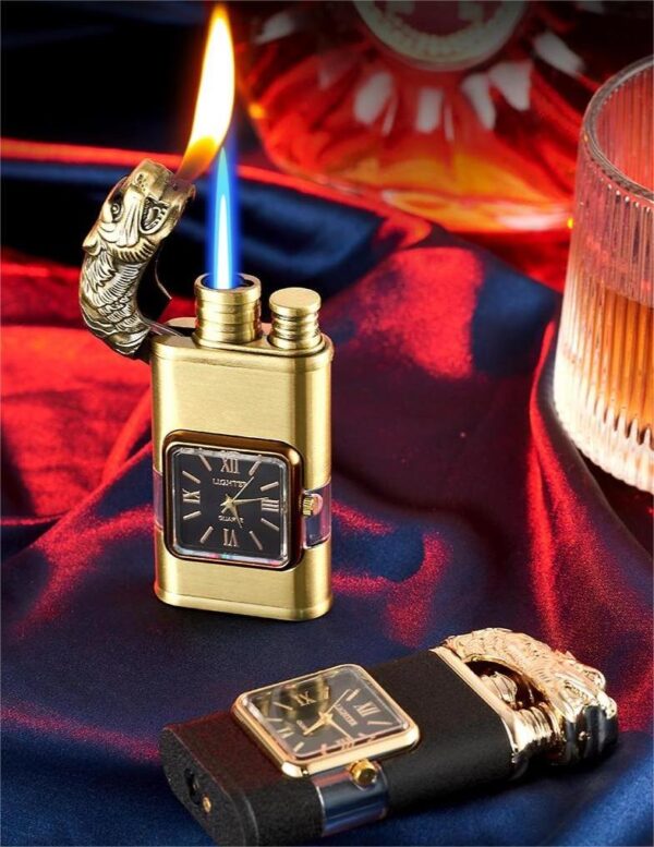 refillable dragon design fancy watch lighter | best quality watch lighter | dual flame lighter | lighter with metal body ( random color ) ( without box ) - Image 4