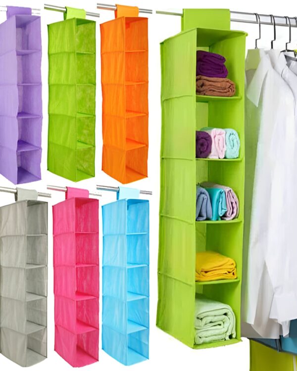 5 shelf clothes hanging organizers pant organizer wardrobe section storage closet organiser  (random color)