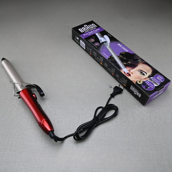 braun hair curler pro soft curls ceramic coating with 25mm barrel, rapid heating 200℃ in 30 sec, ptc heating body, 35 watt energy-efficient, 100-240v 50/60hz – model br-2425