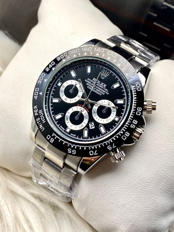 rolex daytona rotating bezel quartz machine | quartz chronograph movement silver stainless steel strap watch with master lock for men ( with normal box ) - Image 6