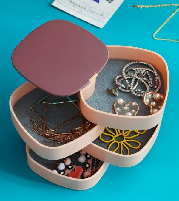 360° rotating jewelry storage box 4 layers portable travel jewellery organizer with mirror - imported china (random color) - Image 3