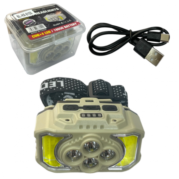 usb rechargeable led miner's headband flashlight lighted with sensor camping work light hx-815s / g75-040b5 - Image 8