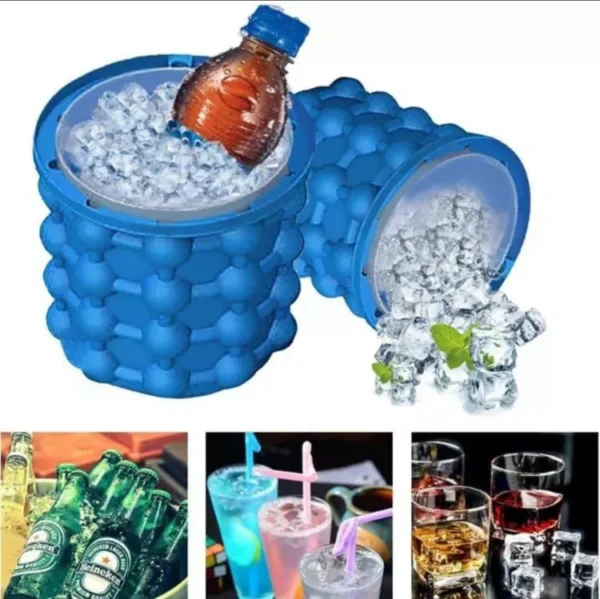 new magic ice cube maker genie silicone - ice bucket the revolutionary space saving ice cube maker - blue - Image 3
