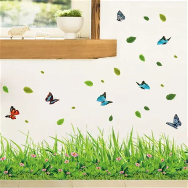 green grass flower wall stickers for kids room kindergarten butterfly leaves home decor waterproof mural self-adhesive (random design) - Image 3