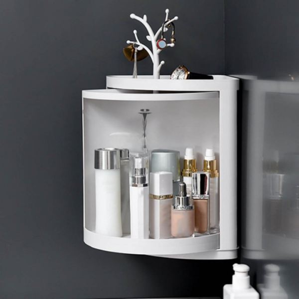 360° rotatable corner bathroom storage organizer dustproof cosmetic cabinet(random color) - Image 7
