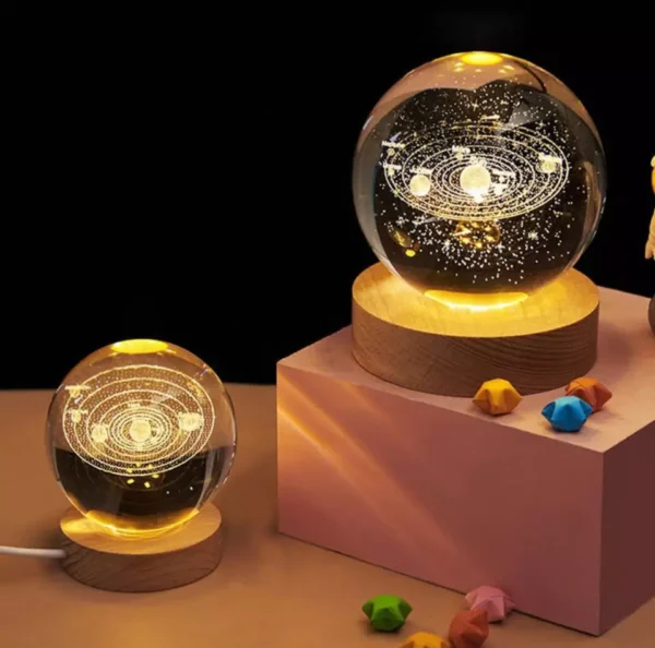 3d galaxy solar system crystal ball night light with wooden base for boys and girls (random designs) - Image 13