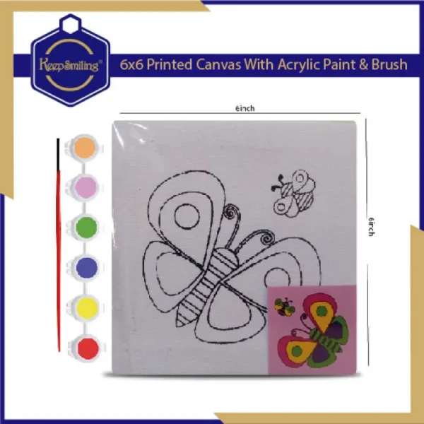 6x6inches different printed outline designs canvas board with acrylic colours and a paint brush ( random designs  )