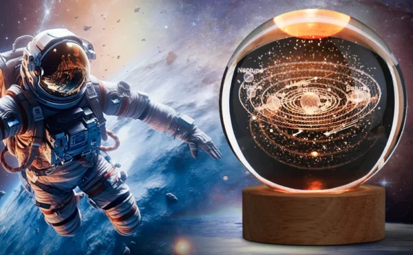 3d galaxy solar system crystal ball night light with wooden base for boys and girls (random designs) - Image 9