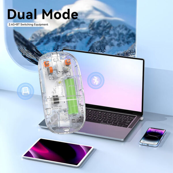rgb wireless transparent mouse dual-mode rechargeable mouse with led lights