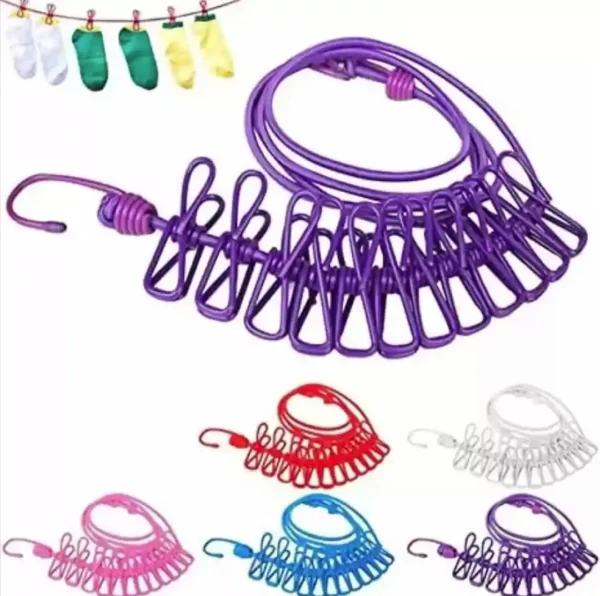 clip & hang 185cm portable clothesline with (12) clip - elastic, windproof & eco-friendly for travel & home use (random colors)) - Image 6